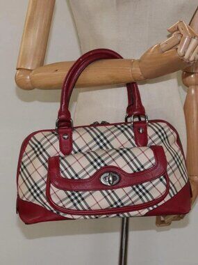 BURBERRY Nova Check Hand Bag Canvas Leather Beige